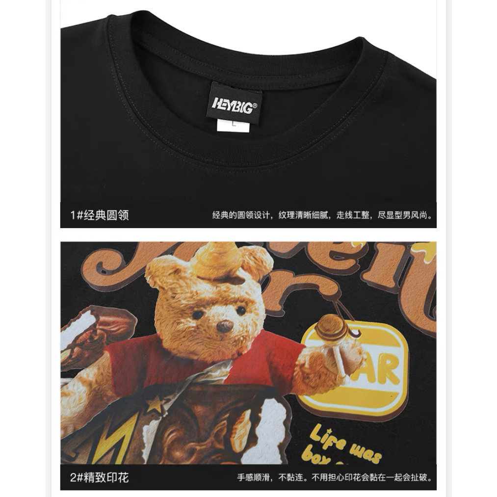 NELLY Áo Thun Cotton Tay Ngắn Dáng Rộng In Hình Gấu Thời Trang Unisex Cho Nam Và Nữ 8717