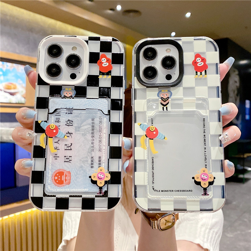 Ốp Điện Thoại TPU Mềm Họa Tiết Caro Trắng Đen 3 Trong 1 Chống Rơi / Bụ