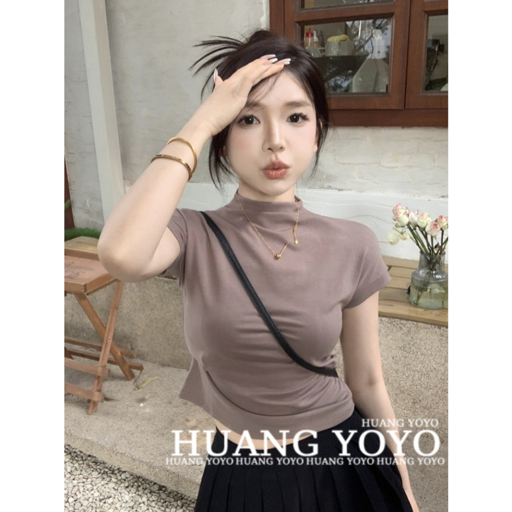 Áo Thun Croptop Tay Ngắn Màu Sắc Đơn Giản Phong Cách Hàn Quốc Cho Nữ