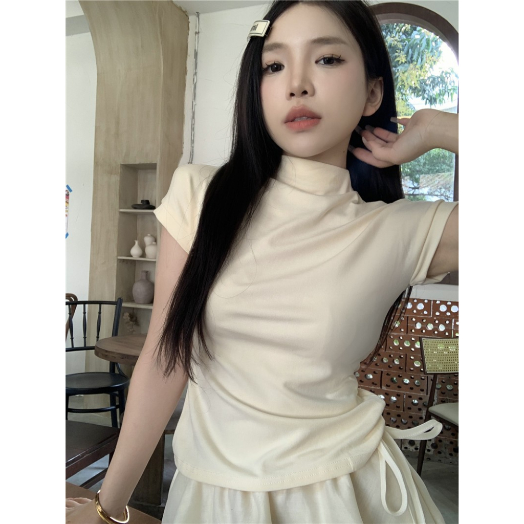 Áo Thun Croptop Tay Ngắn Màu Sắc Đơn Giản Phong Cách Hàn Quốc Cho Nữ