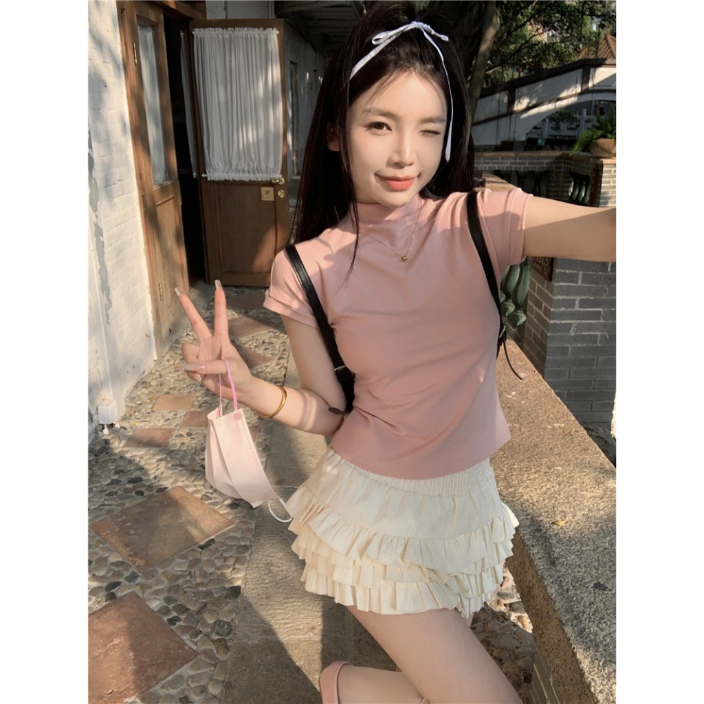 Áo Thun Croptop Tay Ngắn Màu Sắc Đơn Giản Phong Cách Hàn Quốc Cho Nữ