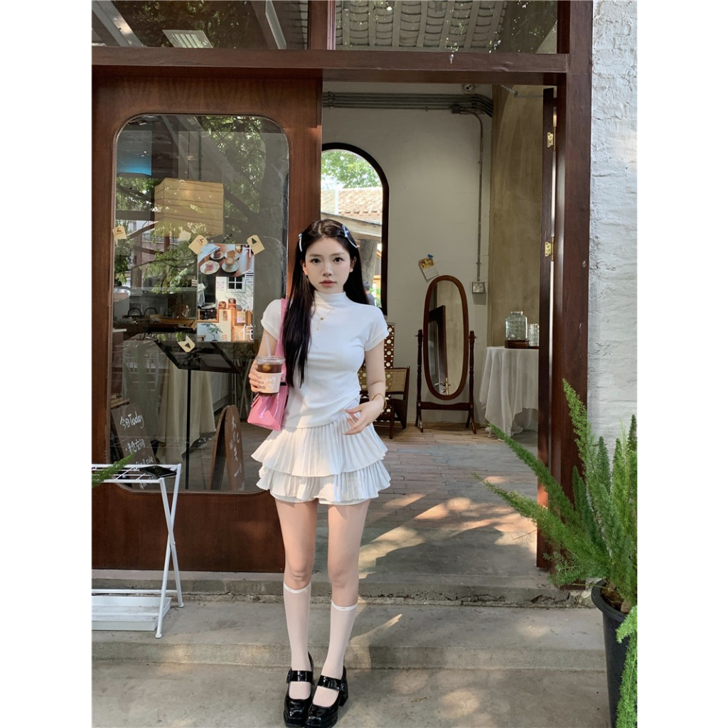 Áo Thun Croptop Tay Ngắn Màu Sắc Đơn Giản Phong Cách Hàn Quốc Cho Nữ