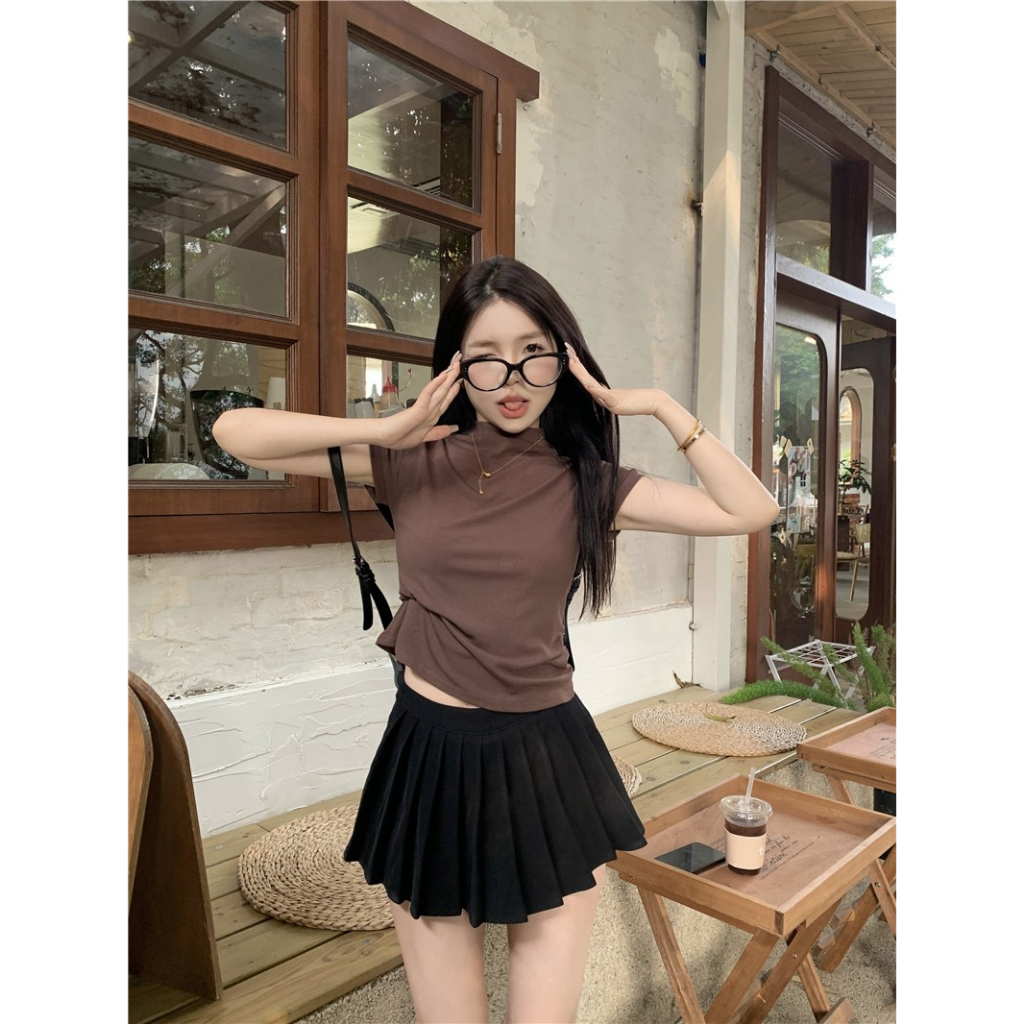 Áo Thun Croptop Tay Ngắn Màu Sắc Đơn Giản Phong Cách Hàn Quốc Cho Nữ