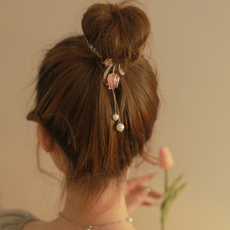 Kẹp Tóc Bằng Hợp Kim Đính Kim Cương Giả Phối Tua Rua Phong Cách Cổ Điển Kiểu Mới