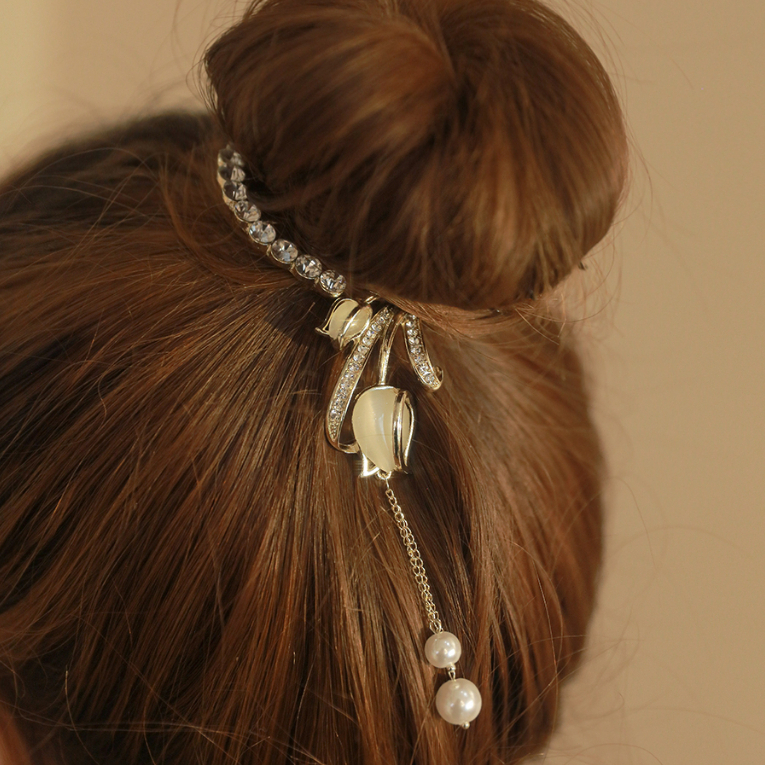 Kẹp Tóc Bằng Hợp Kim Đính Kim Cương Giả Phối Tua Rua Phong Cách Cổ Điển Kiểu Mới