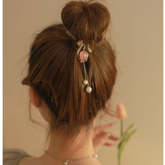 Kẹp Tóc Bằng Hợp Kim Đính Kim Cương Giả Phối Tua Rua Phong Cách Cổ Điển Kiểu Mới