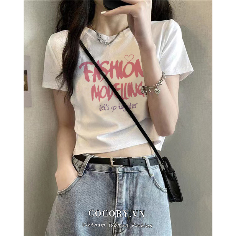Cocory vn Áo Thun Crop Top Tay Ngắn Chất Liệu 100% Cotton In Hoạ Tiết Xinh Xắn Thời Trang Mùa Hè Cho Nữ