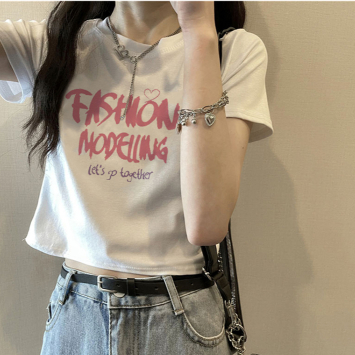 Cocory vn Áo Thun Crop Top Tay Ngắn Chất Liệu 100% Cotton In Hoạ Tiết Xinh Xắn Thời Trang Mùa Hè Cho Nữ