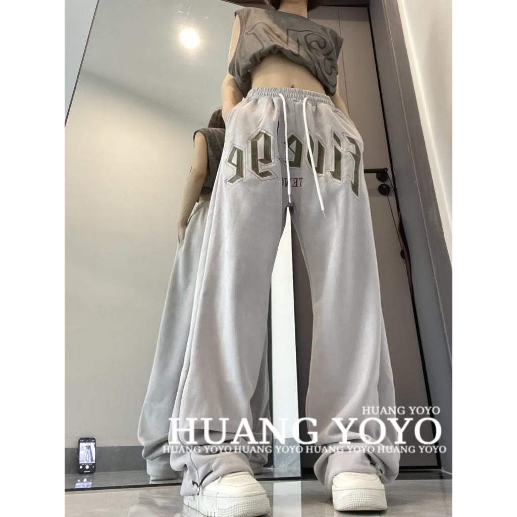 Quần ống rộng Thêu Chữ Dây Rút Thời Trang Mới 2023 Cho Nữ
