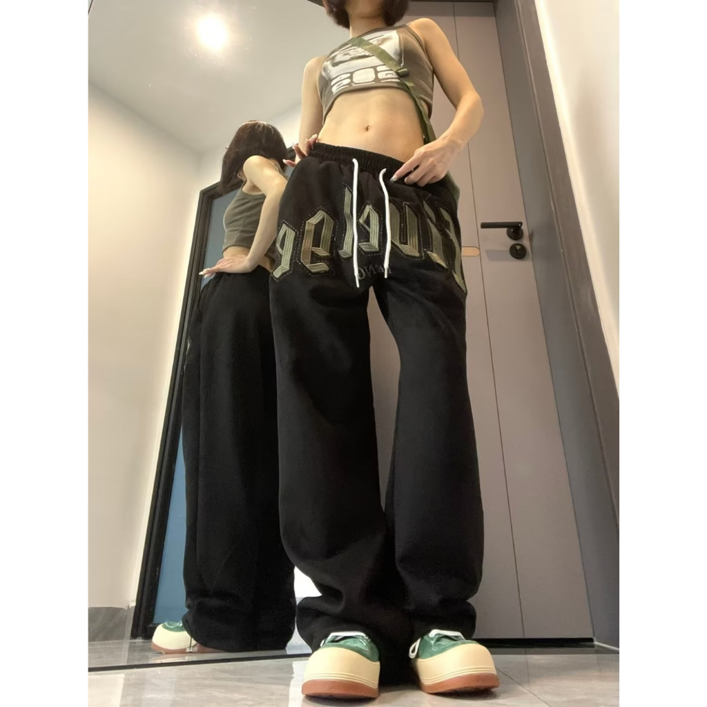 Quần ống rộng Thêu Chữ Dây Rút Thời Trang Mới 2023 Cho Nữ
