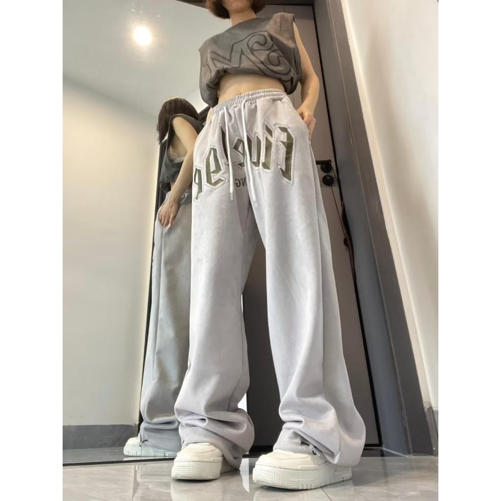 Quần ống rộng Thêu Chữ Dây Rút Thời Trang Mới 2023 Cho Nữ