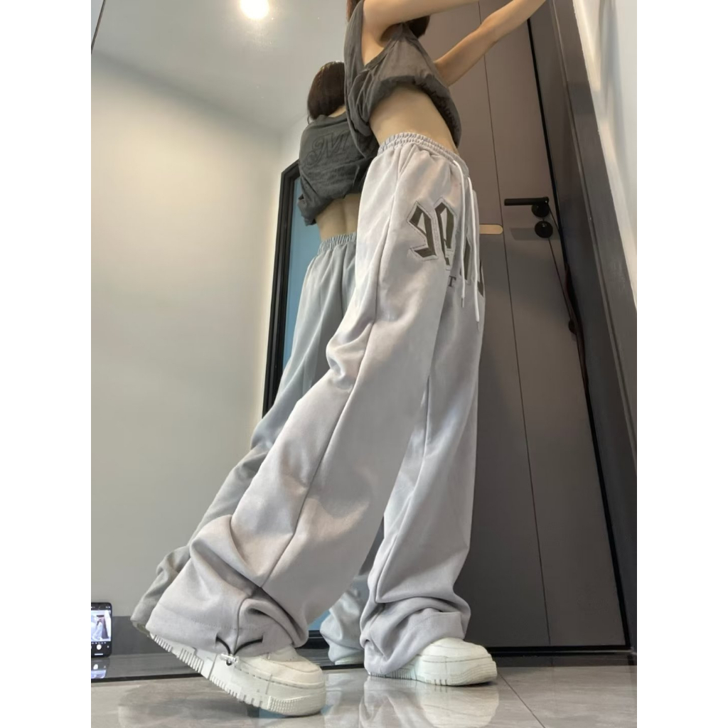 Quần ống rộng Thêu Chữ Dây Rút Thời Trang Mới 2023 Cho Nữ