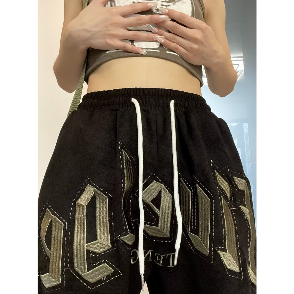 Quần ống rộng Thêu Chữ Dây Rút Thời Trang Mới 2023 Cho Nữ