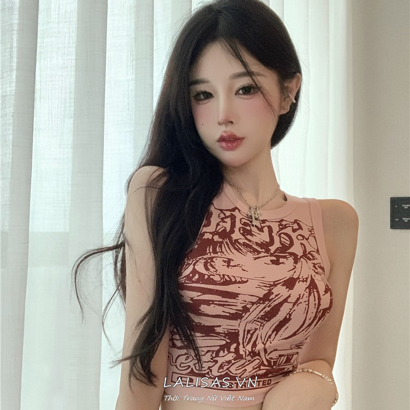 Áo Croptop Hai Dây Dáng Ôm In Hình Gia Vị Ngọt Ngào Thời Trang Hàn Quốc Cho Bạn Gái