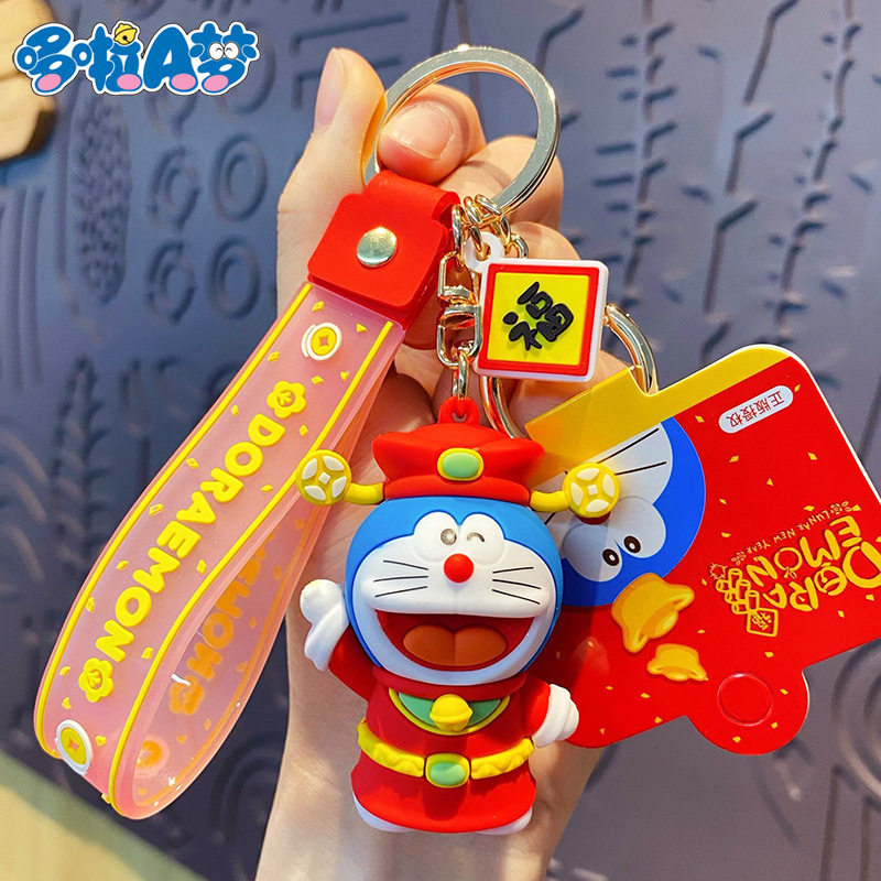 Móc Chìa Khóa Xe Hơi Hình Mèo Máy Doraemon Phiên Bản Thần Tài Tài Lộc Giàu Có Kỷ Niệm Dingdang