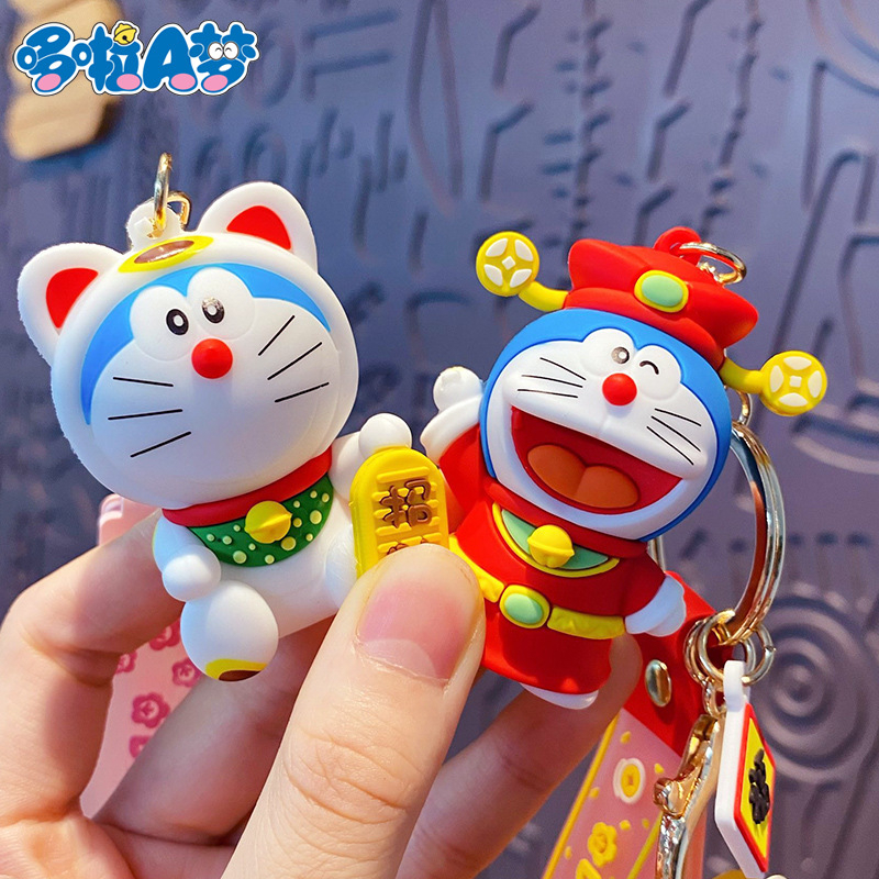 Móc Chìa Khóa Xe Hơi Hình Mèo Máy Doraemon Phiên Bản Thần Tài Tài Lộc Giàu Có Kỷ Niệm Dingdang