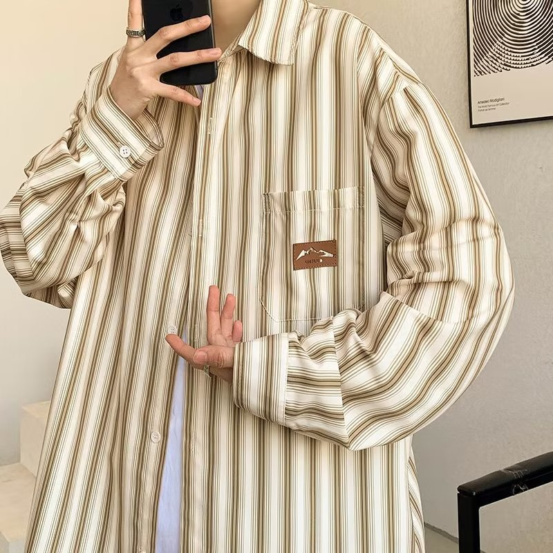 Áo Sơ Mi Nam Tay Dài Dáng Rộng Họa Tiết Kẻ Sọc Đơn Giản Phong Cách Hàn Quốc Thời Trang Cho áo sơ mi nữ form rộng sơ mi hoạ tiết nam