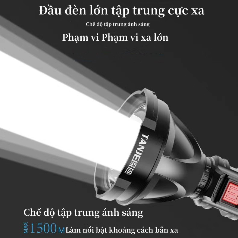 Đèn Pin Cầm Tay Chiếu xạ siêu xa 1000M Đèn pin siêu sáng USB sạc không thấm nước đèn pin Khu vực chiếu xạ công suất cao 200㎡ P500 Đèn pin siêu sáng