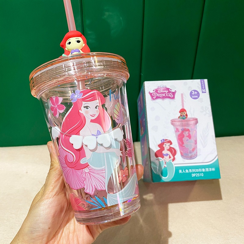 Ly Uống Nước Hai Lớp Hình Búp Bê Disney Nổi Trên Mặt Nước Nóng Lạnh Mùa Hè Kèm Ống Hút Cho Trẻ Em