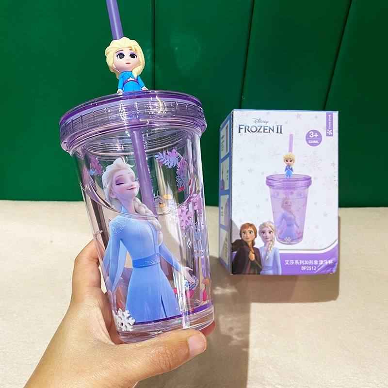 Ly Uống Nước Hai Lớp Hình Búp Bê Disney Nổi Trên Mặt Nước Nóng Lạnh Mùa Hè Kèm Ống Hút Cho Trẻ Em