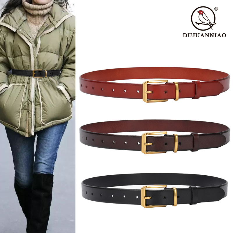 Thắt Lưng Da Bò Phối Khóa Vàng Phong Cách retro Thời Trang Cho Nữ