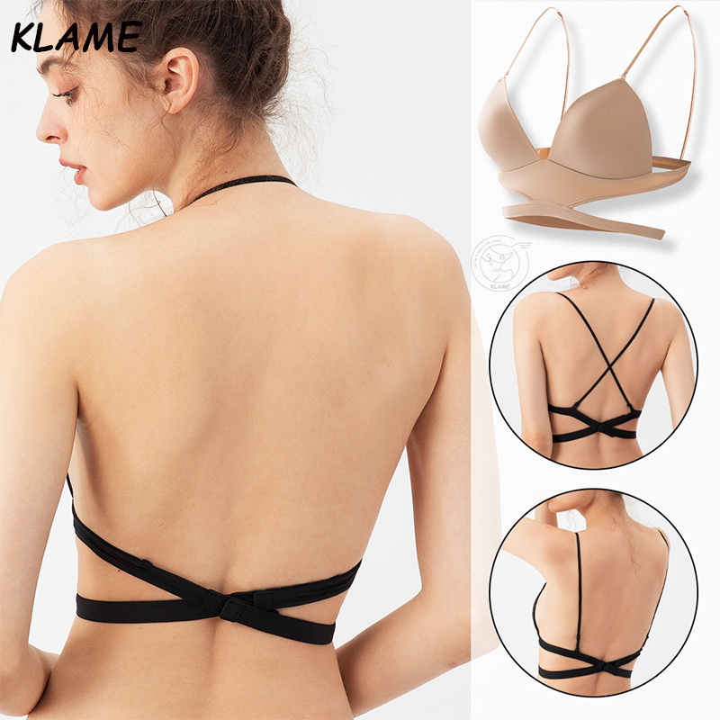 Klame Áo Lót Cổ Chữ U Hở Lưng Không Gọng Thép Bóng Phong Cách Pháp Quyến Rũ Chất Lượng Cao Cho Nữ KLM217