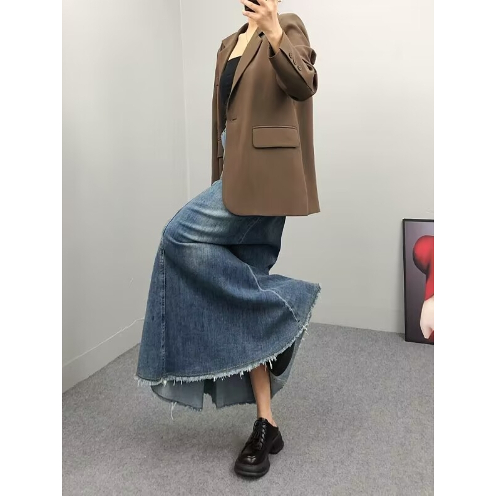 Chân Váy Jean Đuôi Cá Lưng Cao Phong Cách Vintage