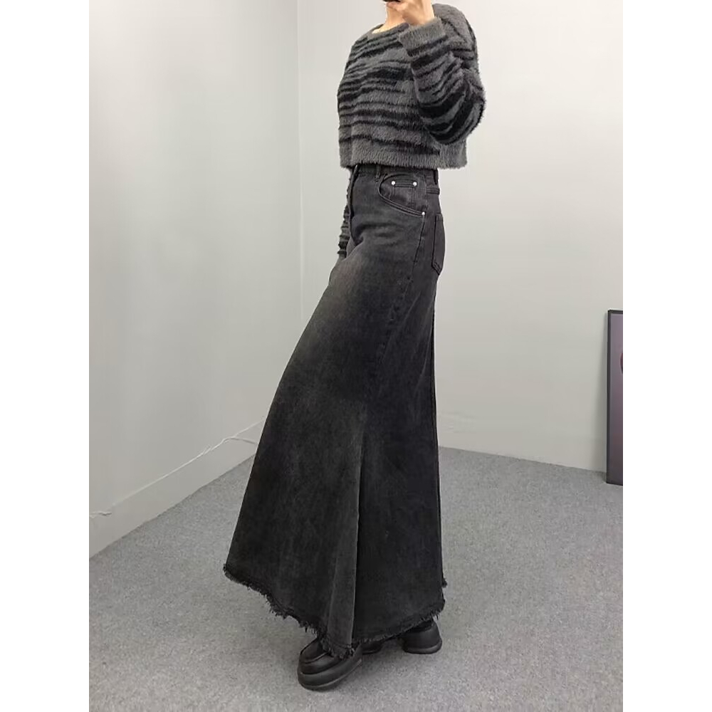 Chân Váy Jean Đuôi Cá Lưng Cao Phong Cách Vintage