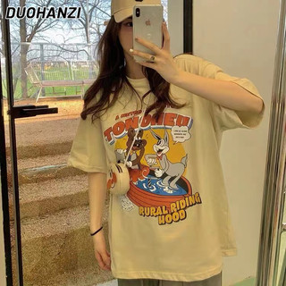 Áo thun DUOHANZI ngắn tay dáng rộng thời trang plus size cho nữ