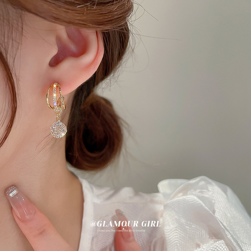 Bông Tai Mạ Vàng 18K Hình Tròn Đính Đá Nhiều Màu Thời Trang