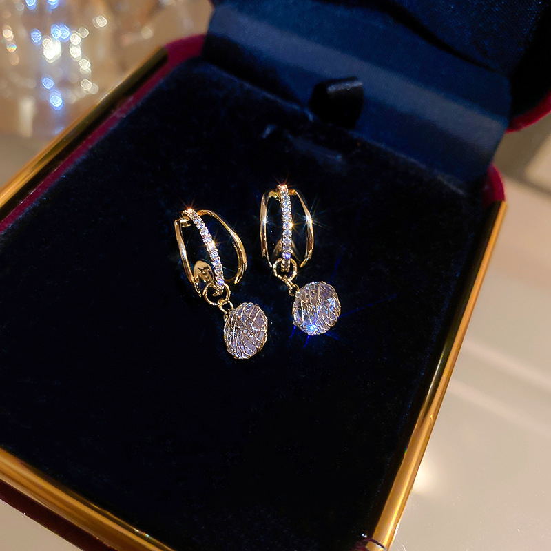 Bông Tai Mạ Vàng 18K Hình Tròn Đính Đá Nhiều Màu Thời Trang
