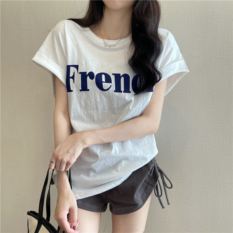 Áo Thun Ngắn Tay Dáng Rộng Màu Sắc Ngọt Ngào Phong Cách retro Mỹ