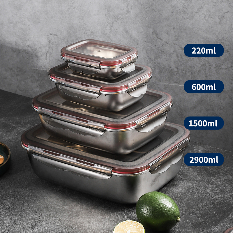 Hộp giữ nhiệt inox 304 hình chữ nhật có nắp đậy kín hộp cơm giữ nhiệt chống rò rỉ thích hợp cho lò vi sóng ngăn mát tủ lạnh kiểu Hàn Quốc