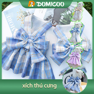 Bộ đầm công chúa kẻ sọc kèm dây dắt thú cưng thiết kế dễ thương