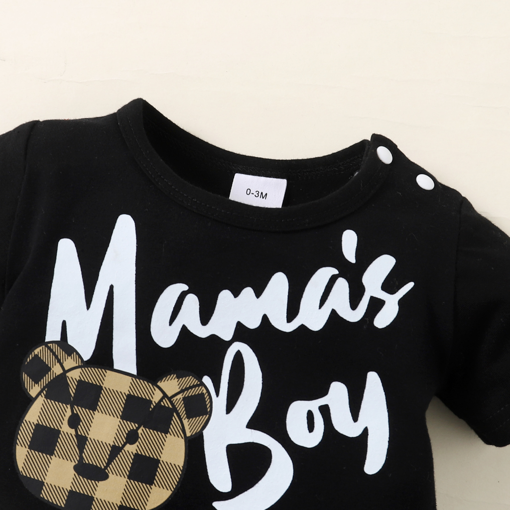 Áo Liền Quần Ngắn Tay In Chữ Mama 'S Boy Mặc Hàng Ngày Cho Bé Trai Sơ Sinh