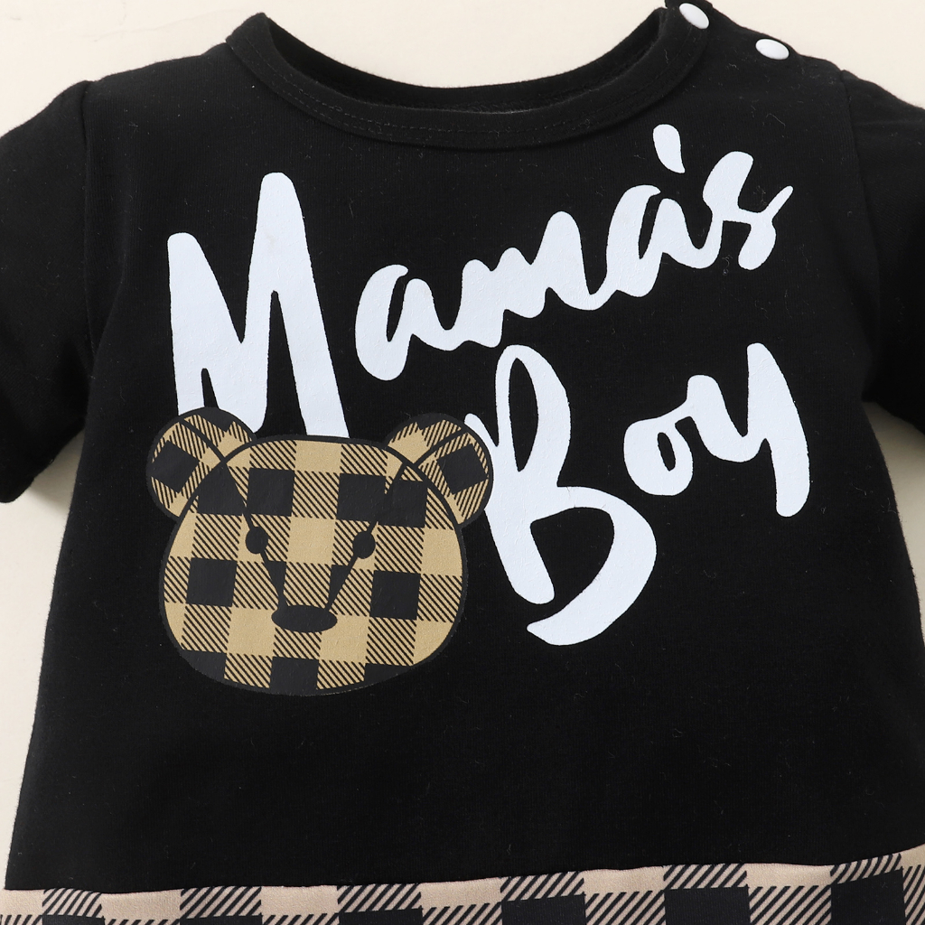 Áo Liền Quần Ngắn Tay In Chữ Mama 'S Boy Mặc Hàng Ngày Cho Bé Trai Sơ Sinh