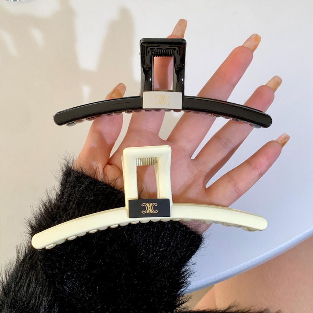 Kẹp Tóc Chữ C Lớn Màu Trắng Đen Phong Cách Cổ Điển Thời Trang Cho Nữ