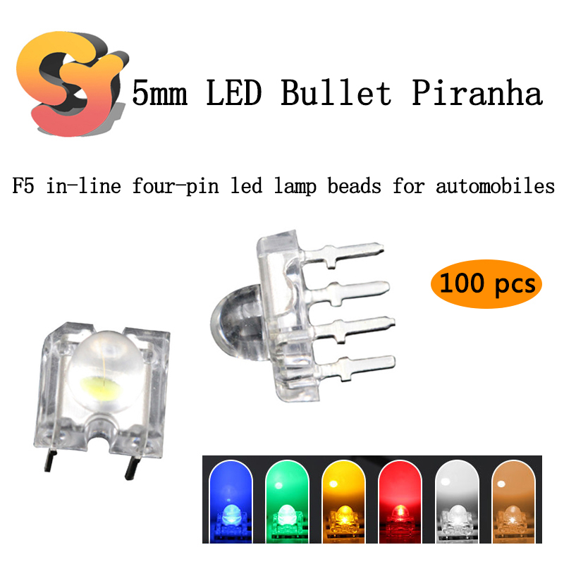 Set 100 Hạt Đèn led Diode Bốn Chân Dạ Quang F5 / 5mm Chuyên Dụng Cho Xe Hơi