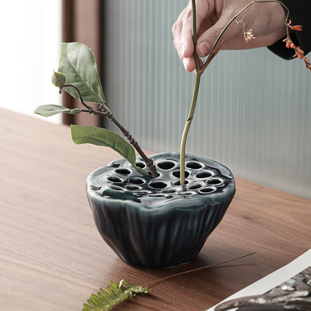 Bát cắm hoa Kesoto bằng gốm sứ có lỗ trang trí nghệ thuật phong cách Trung Hoa