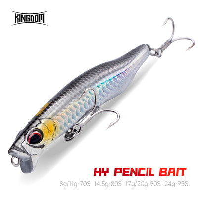 KINGDOM HY PENCIL Mồi Câu Cá 70mm 80mm 90mm 95mm 8g 11g 14.5g 17.5g 20g 25g Chìm Chìm ABS Mồi Cứng Đúc Dài Mồi Nhân Tạo Cho Bass Cá Rô Pike Barracuda Cá Hồi