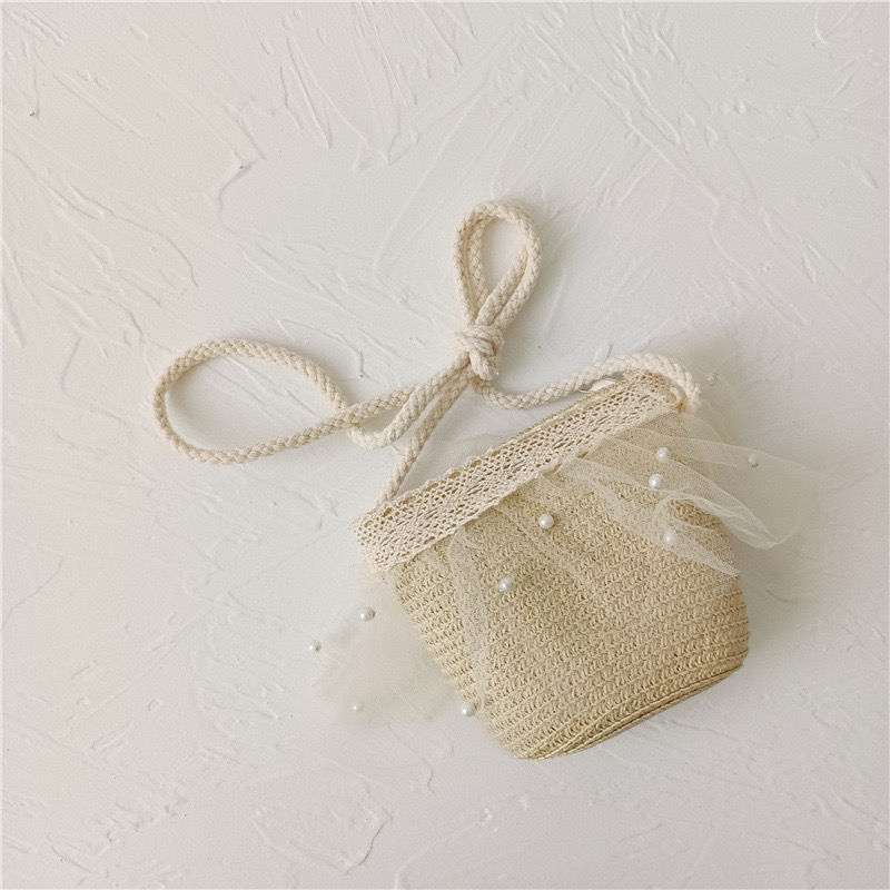 Túi Cói Mini Đính Ngọc Trai Dễ Thương Xinh Xắn Dành Cho Bé