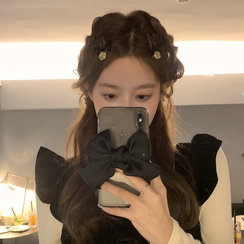 Kẹp Tóc Nơ Nhung Đen Phong Cách retro Xinh Xắn Cho Nữ