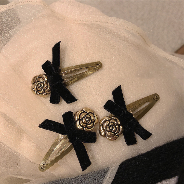 Kẹp Tóc Nơ Nhung Đen Phong Cách retro Xinh Xắn Cho Nữ