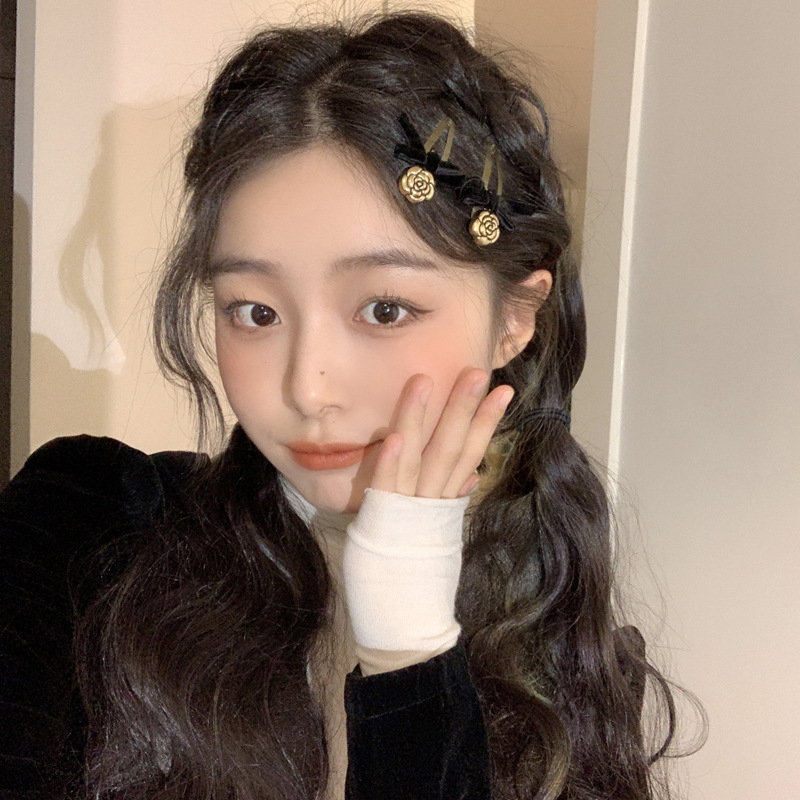 Kẹp Tóc Nơ Nhung Đen Phong Cách retro Xinh Xắn Cho Nữ