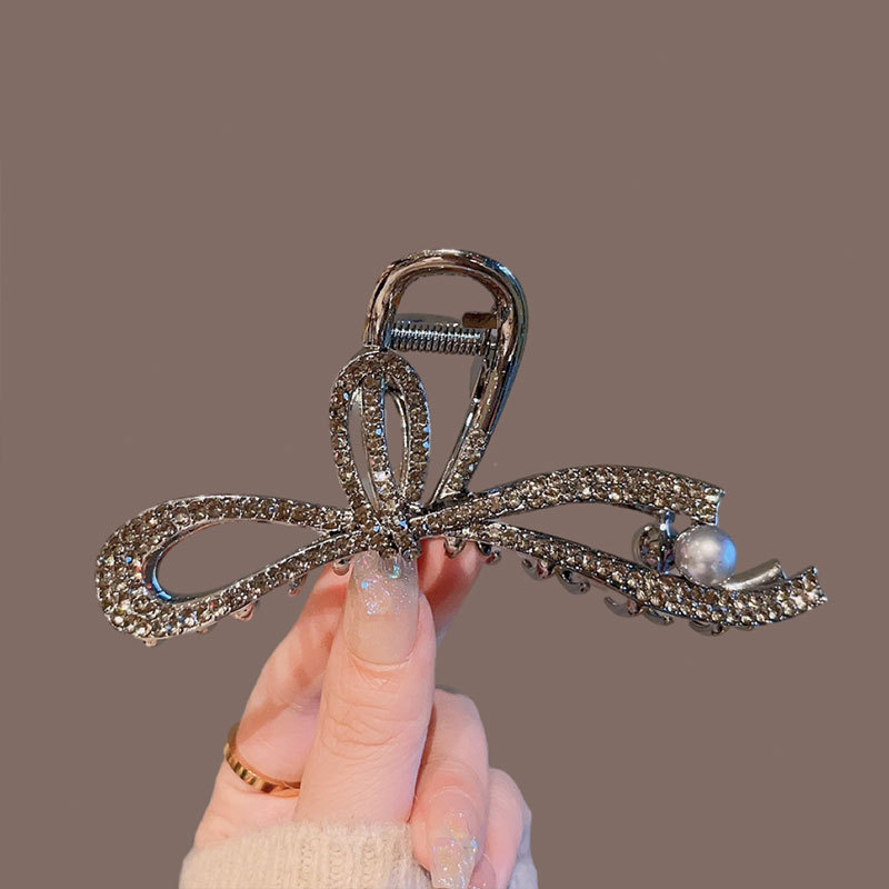 Kẹp Tóc Hình Nơ Đính Đá Màu Đen Thời Trang Cao Cấp