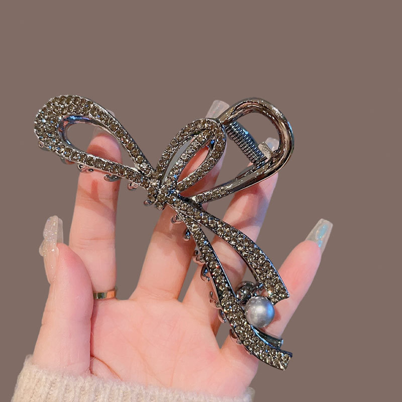 Kẹp Tóc Hình Nơ Đính Đá Màu Đen Thời Trang Cao Cấp