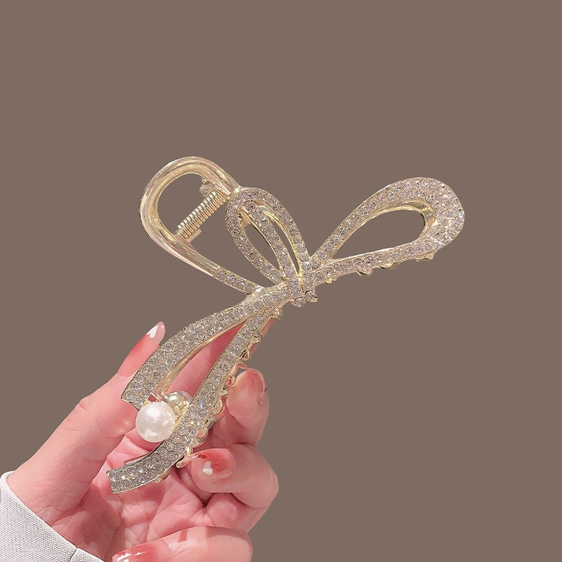 Kẹp Tóc Hình Nơ Đính Đá Màu Đen Thời Trang Cao Cấp