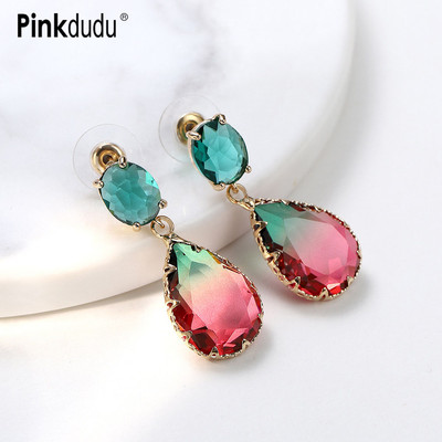 PINKDUDU Bông Tai Hai Màu Hình Giọt Nước Màu Xanh Lá / Đỏ Phong Cách Cổ Điển Sang Trọng Thời Trang Cho Nữ PD1099
