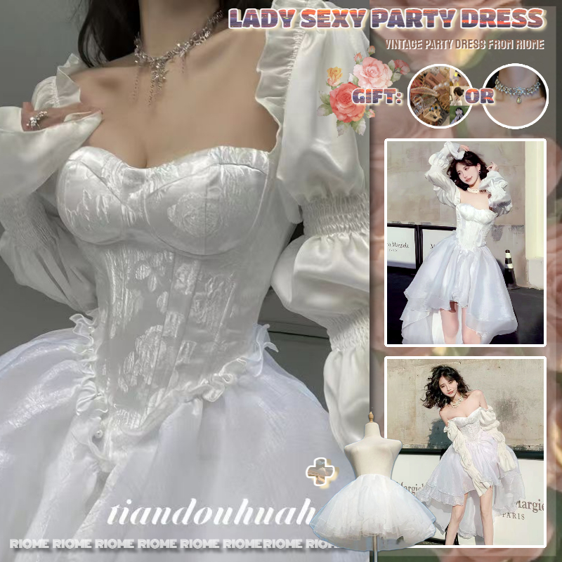 【váy + khung váy】Đầm Ngắn Dáng Ôm Lưng Cao Kiểu Công Chúa Thời Trang Mùa Xuân Xinh Xắn Cho Nữ