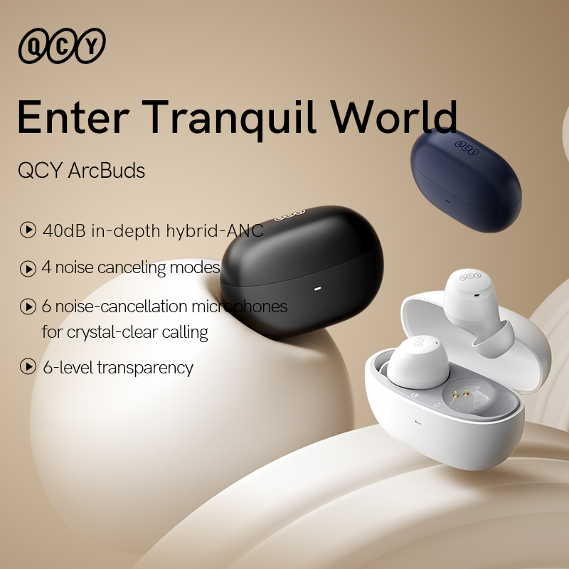 Tai Nghe Không Dây QCY HT07 ArcBuds ANC 40dB TWS 6 Mic ENC AI HD Kết Nối Bluetooth 5.2 HiFi Và Phụ Kiện